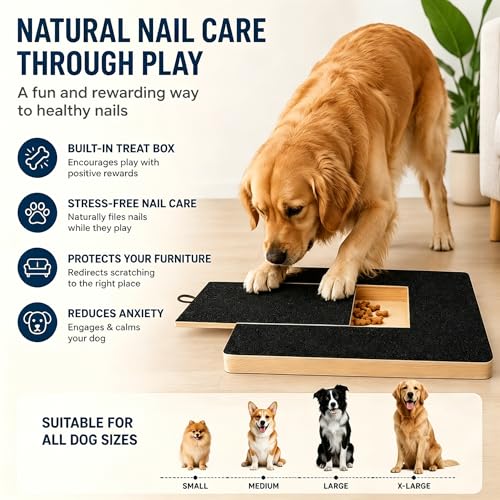 Dog Nail Scratch Board with Treat Drawer, Solid Wood Dog Scratch Pad, Stress-Free Nail File Board Alternative to Clippers & Grinders, with 2 Replaceable Sandpapers for Small Medium Large Dogs - size: 2 Repl Sandpaper