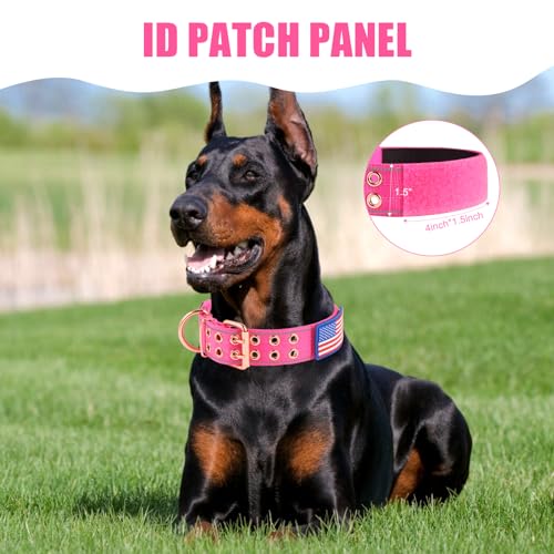 Heavy Duty Tactical Dog Collar with Neoprene Padded and Metal Buckle, Reflective Nylon for Medium to Large Dogs(Pink, Large) - color: Pink, size: Large (Pack of 1)