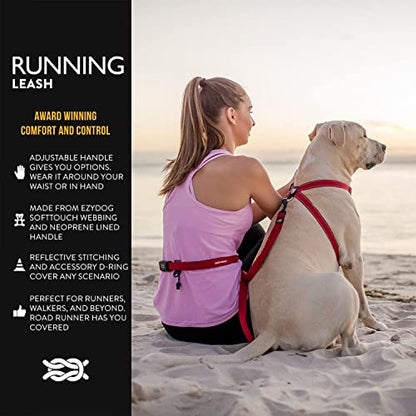 EzyDog Road Runner Hands Free Dog Leash – Waist Leash for Dog Walking, Jogging and Running with Zero Shock Bungee, Reflective Stitching, and Adjustable Waist (Red) - color: Red, size: Standard