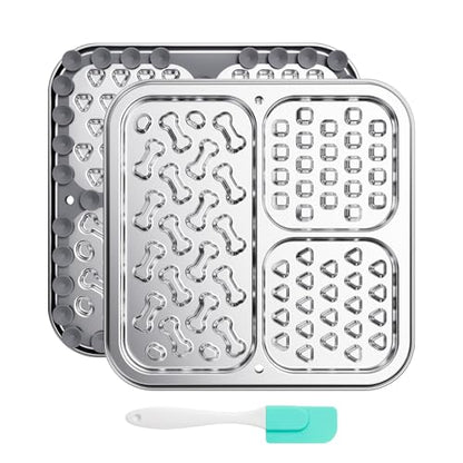 Kactoily Stainless Steel Lick Mat for Dogs and Cats, Large Slow Feeding Licking Pad with 46 Suction Cups, Wall/Floor/Crate Mounting, Peanut Butter Licking Pad for Boredom Reducer and Anxiety Relief - size: Large (1-Pack)