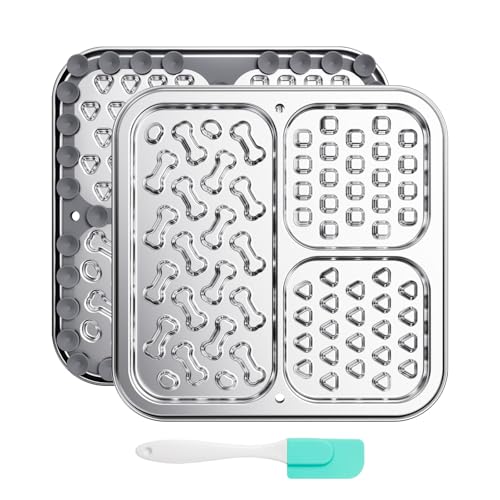 Kactoily Stainless Steel Lick Mat for Dogs and Cats, Large Slow Feeding Licking Pad with 46 Suction Cups, Wall/Floor/Crate Mounting, Peanut Butter Licking Pad for Boredom Reducer and Anxiety Relief - size: Large (1-Pack)