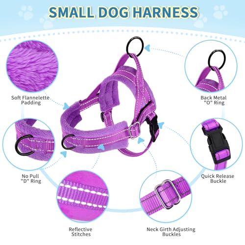 Lukovee No Pull Dog Harness and Leash Set, Soft Padded Small Dog Harness, Neck & Chest Adjustable Reflective Vest Puppy Harness with 4ft Lightweight Anti-Twist Dog Leash for Small Dogs (Purple, M) - color: A-Purple, size: M ( Chest 19.7'' ~ 29.1'')