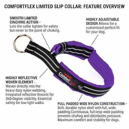 ComfortFlex Limited Slip Martingale Collar, Small, Purple | American made, designed, cut, assembled, sewn in USA, wide escape proof martingale design, premium padding, gentle control - color: Purple, size: Small