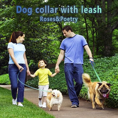 Roses&Poetry Bluegreen Large Dog Collar and Leash Set, Puppy Reflective Leashes with Collars, Adjustable Durable Matching Collar Leash for Large Dogs Girl (Bluegreen-L) - color: BlueGreen, size: L