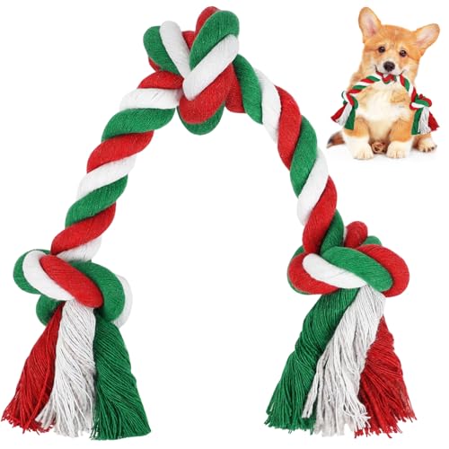 SZEE Dog Rope Toy, 14 in 3 Knots Christmas Dog Chew Toys for Medium and Small Dogs, Pull Toy for Tug of War and Teeth Cleaning (Red & Green) - color: Red, size: 1 Pc