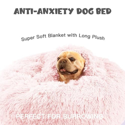 Himax Dog Bed for Medium Dogs, Pink Dogs Beds with Blanket Attached, Calming Anti-Anxiety Fluffy Dog Bed Washable (20"/26"/35") - color: Pink, size: 26.0"L x 26.0"W x 9.0"Th