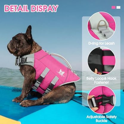Nanaki Dog Life Jacket Large, Dog Life Vest for Swimming Boating-High Buoyancy Dogs Swim Vest with Rescue Handle D-Ring Reflective Adjustable Ripstop Floating Lifejacket,Golden Retriever,Rose Red,XL - color: RoseRed, size: X-Large