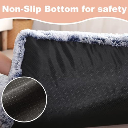 Bedfolks Waterproof Crate Bed, Plush Dog & Cat Bed with Removable Washable Cover, Faux Fur Kennel Pad, 23"x18", Dark Blue - color: Dark Blue, size: Small(23x18'')
