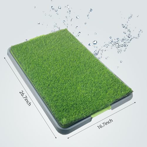 Dog Grass Pad with Tray Artificial Grass Potty Pad for Dogs Indoor/Outdoor Puppy Potty Training with Drainage System,Non-Slip Base & Realistic Turf Mat for Balcony,Patio,Apartment Use(26.7"*16.7")