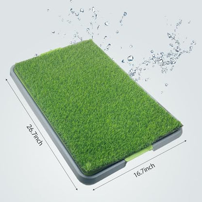 Dog Grass Pad with Tray Artificial Grass Potty Pad for Dogs Indoor/Outdoor Puppy Potty Training with Drainage System,Non-Slip Base & Realistic Turf Mat for Balcony,Patio,Apartment Use(26.7"*16.7")