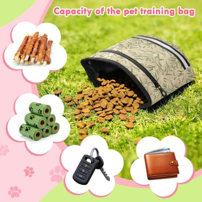 Leaves Water-Resistant Dog Treat Pouch, 3 Ways to Wear Treat Bag with Magnetic Closure & Reflective Strip, Hands-Free for Pet Training, Walking