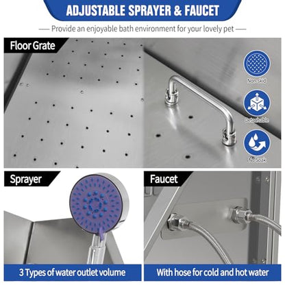 Stainless Steel Dog Washing Station, Pet Grooming Tub W/Storage Stairs, Faucet & Showerhead & Soap Holder Dog Bathtub for Large & Medium & Small Pets,34" R-RAMP - color: 34" R-RAMP