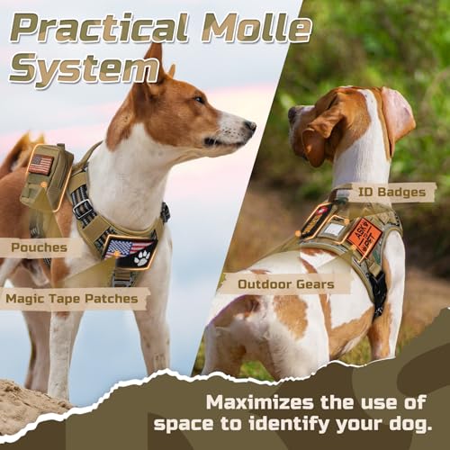 rabbitgoo Tactical Dog Harness Medium Sized Dog, No Pull Military Service Vest with Handle & Molle, Easy Control for Training Walking, Adjustable Reflective Straps, Brown camo, M - color: Brown camo, size: Medium