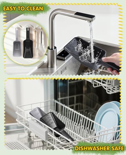 2 Pack Dog Food Scoop with 1 Cup and 2 Cup Capacity, Plastic Pet Food Measuring Scoops with Clear Measurement Lines for Dogs, Cats & More,Dishwasher safe (Grey and Black) - color: Grey and Black