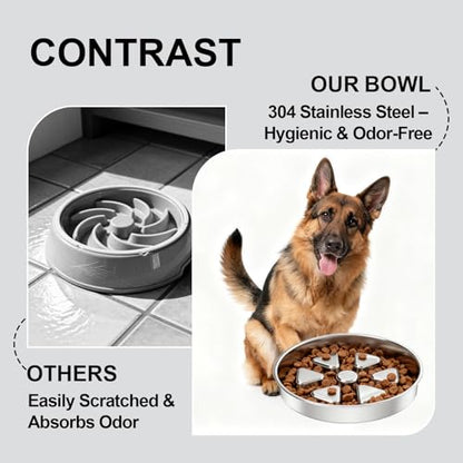 Kactoily 304 Stainless Steel Slow Feeder Dog Bowl, 2.5 Cups Non-Slip Pet Bowl, Raised Design for Slow Eating & Digestive Health - Perfect for Medium Large Dogs