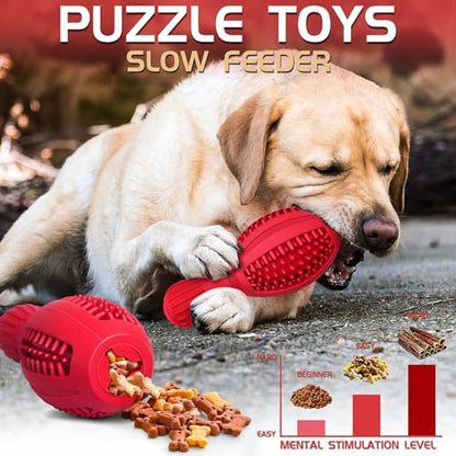 Treat Dispensing Puzzle Dog Toy - Interactive Chew Toys for Aggressive Chewers, Durable Rubber with Squeaker & Mental Stimulation for Large Medium Small Dogs Breeds