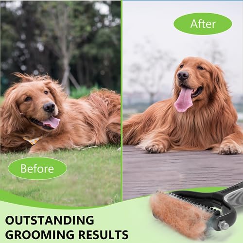 Staltwo Pet Grooming Supplies - 2-in-1 Professional Undercoat Rake and Pet Brush | Shedding Control for Long-Haired Dogs and Cats, Deshedding Tool, Knot Removal,Grey - color: Grey