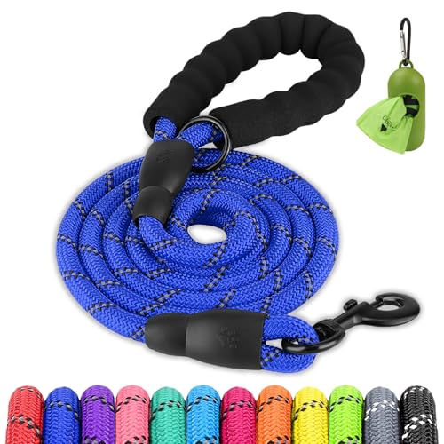 Joytale Dog Leash for Large Dogs, Heavy Duty Nylon Leashes with Comfortable Padded Handle and Highly Reflective Threads, Ideal for Walking and Training, NavyBlue, 5'×1/2'' - color: Navy Blue, size: 5FT×1/2'' (20~120 lbs)