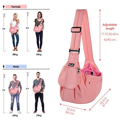 Lukovee Dog Sling Carrier, Hard Bottom Support & Adjustable Soft Padded Shoudler Strap Dog Slings for Small Dogs, Dog Purse with Drawstring Mesh Opening & Zipper Pockets for Puppy Cat Pet (Pink) - color: A-Pink