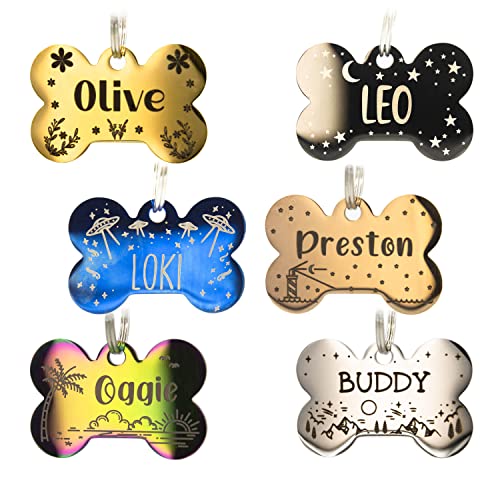 Personalized Dog Tag with 5 Lines of Custom Deep Engraved Durable Stainless Steel Pet ID Name Tag Designer Small Size Bone - size: Small, style: Bone