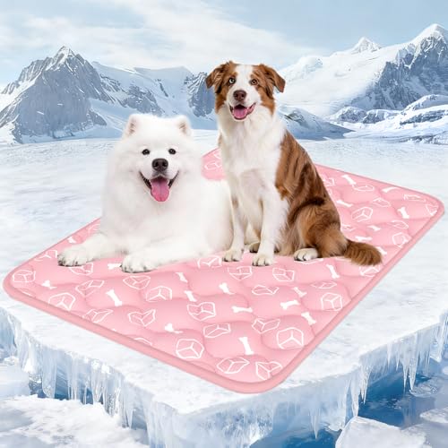 Rywell Dog Cooling Mat 2.0,Soft Blush Pink, 59" x 40" Thick & Durable Cooling Mat for Extra Large Dogs, Long-Lasting Cool with Waterproof & Color-Changing Arc-Chill Tech (Q-Max>0.5) Washable&Non-Toxic - color: Pink, size: XX-Large
