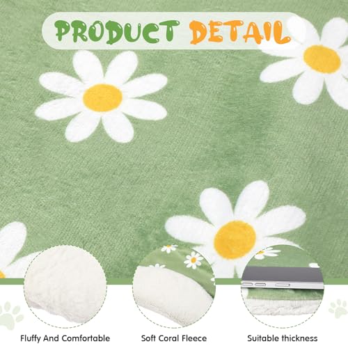 Kathfly 4 Pack 20"x20" Washable Pet Mats Crate Liner Pads with Daisy Design, Round Dog Cat Crate Pads, Soft Coral Fleece Liner for Small Pets, Ideal for Crates, Sofas, and Travel