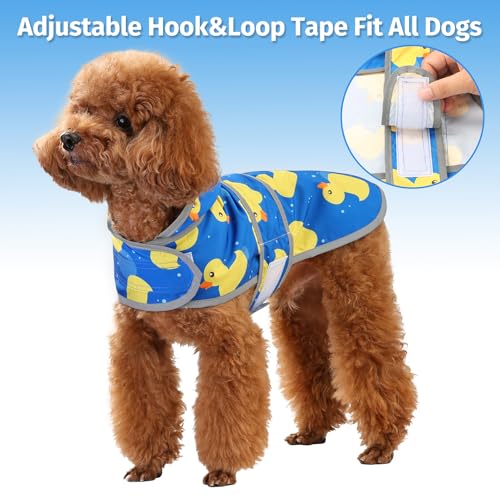 Dog Raincoat for Small Dogs Puppies Waterproof Jacket Hooded Rain Coats with Reflective Strips Leash Hole & Poncho Adjustable Fit (ShinyDuck,XS) - color: A. Ducks, size: X-Small