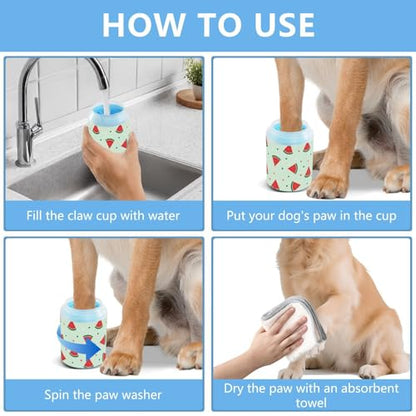Watermelon Dots Green Pattern Dog Paw Cleaner Cup with Soft Silicone Brush, Portable Lightweight Small Muddy Paw Washer for Dogs, Easy to Use Pet Foot Cleaner