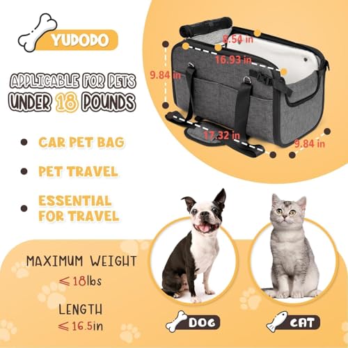 YUDODO 10-18lbs Large Console Dog Car Seat (Width＞9.5in) Fits Truck & SUV, Luxury Puppy Cat Travel Portable Booster Seat with Removable Velvet Cushion, Anti-Slip Pet Car Bed Carseat PU Leather Gray - color: Gray with Cushion, size: L (Truck SUV) (10-18lbs