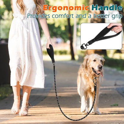 PetBonus Rope Dog Leash, 5 FT Heavy Duty Pet Nylon Leash with Auto Locking Aviation Aluminum Carabiner, Comfortable Padded Handle, Reflective Walking Training Lead for Medium Large Breeds (Black) - color: Black