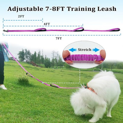 WYuZe 3 Handle Dog Leash for Large Dog 7FT Nylon Bungee Dog Training Leash | Reflective Shock Absorbing Triple Padded Handle Heavy Duty for Medium Dog Traffic Control No Pull Walking Hiking Purple - color: Purple