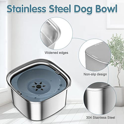 UPSKY 3L Dog Water Bowl 101oz Stainless Steel No Spill Large Capacity Dog Food Water Bowl Slow Water Feeder, Spill Proof Pet Water Dispenser Vehicle Carried Travel Water Bowls - color: B-Blue