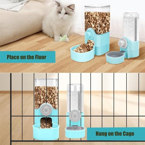 GPY Automatic Hanging Gravity Pet Feeder and Water Dispenser Set ，Automatic Rabbit Feeder and Dog Water Dispenser for Dogs Cats Pets Animals Large Capacity (Blue Water Feeder&Food Feeder) (Blue) - color: Blue