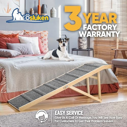 2026 Upgraded Dog Ramp for Bed, 64" Long Foldable Pet Ramp for Small Large Dogs, Dog Ramps for High Beds Car, High Traction with Platform 6 Adjustable Heights 24" to 30" Up to 220LBS, Gray