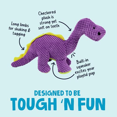 goDog Dinos Bruto Checkers Tough Plush Toy with Chew Guard Technology, Durable Checkered Fabric & Squeaker for Active Play, Purple, Large - color: Dinos Bruto (Purple), size: Large