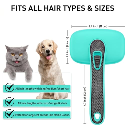 Self Cleaning Slicker Brush for Dog and Cat Deshedding, Green | Shedding Brush for Dogs & Cats, One-Click Retractable Bristles for Easy Cleaning Flying Hair at Home - color: Aqua Green 1 PCS