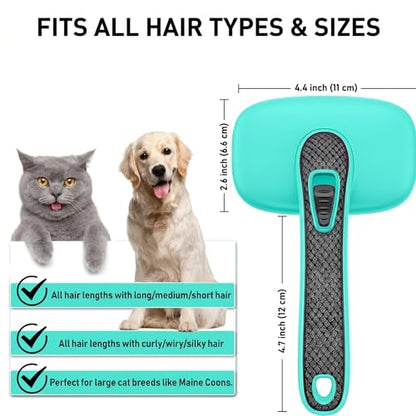 Self Cleaning Slicker Brush for Dog and Cat Deshedding, Green | Shedding Brush for Dogs & Cats, One-Click Retractable Bristles for Easy Cleaning Flying Hair at Home - color: Aqua Green 1 PCS