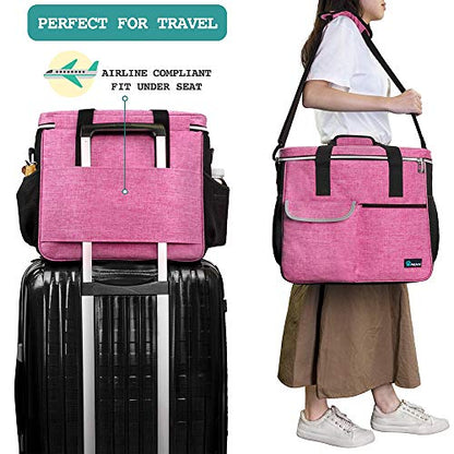 PetAmi Dog Travel Bag Organizer, Pet Travel Kit with 2 Food Containers & 2 Collapsible Dog Bowls, Pet Supplies Tote with Luggage Sleeve, Weekend Road Trip Camping Essentials, Pink, Large - color: Pink, size: Large - 15.5"L x 9.5"W x 14.0"H