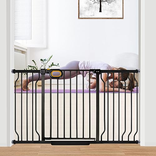 owlie Baby Gate Indoor 29-57'' Wide, Adjustable Safety Gate for Stairs No Drilling Baby Gate with Door Pet Pressure Mount Gate for Kids Dogs Extension Kit Stairway Doorway Black (30.5'' Tall) - color: Black, size: Wide 29-57''