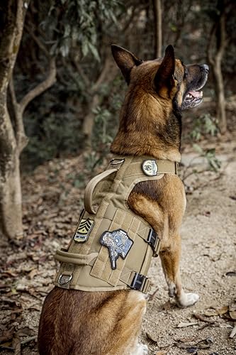 OneTigris Tactical Dog Harness with 5X Metal Buckle,Dog MOLLE Vest with Handle,No Pulling Front Clip,Hook and Loop Panel for Dog Custom Patch - color: Brown, size: M