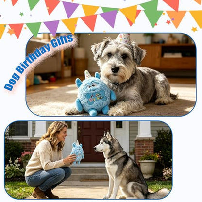 Plush Dog Birthday Toy for Girl Boy Gifts, Crinkle Squeaky Dog Toy Keep Them Busy Tug of War Stuffed Dog Chew Toy for Small Medium Large Dogs (Sky Blue) - color: Sky Blue