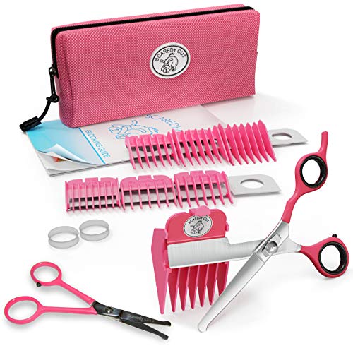 Scaredy Cut NO Buzz Dog Clippers, Tiny Trim Safety Scissor. A Silent Low Noise Pet Grooming Clipper, Right Handed Pink - color: 17pc Rh + Tiny Trim Pink