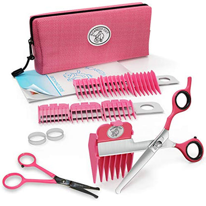 Scaredy Cut NO Buzz Dog Clippers, Tiny Trim Safety Scissor. A Silent Low Noise Pet Grooming Clipper, Right Handed Pink - color: 17pc Rh + Tiny Trim Pink