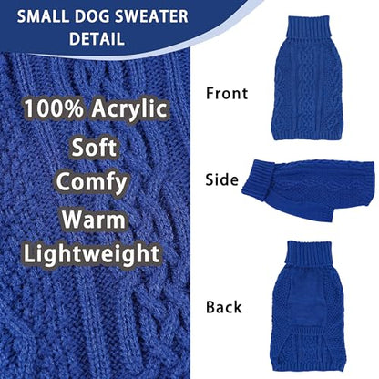 Dog Sweaters Small Dog Clothes Winter Turtleneck Puppy Sweater Warm Pet Cat Sweater Doggy Pullover Outfit with Twisted Design XS~XL(Navy Blue, X-Large) - color: NAVY BLUE, size: X-Large