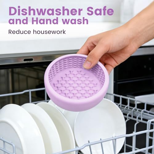 Dog Slow Feeder Licking Bowl,Freezeable Anxiety Relief Treat Dispenser, Non-Slip Anti-chocking Pet Dish, Interactive Puzzle Toy for Small Medium Breed,Freezable BPA Free Silicone Dishwasher Safe - color: purple, size: S