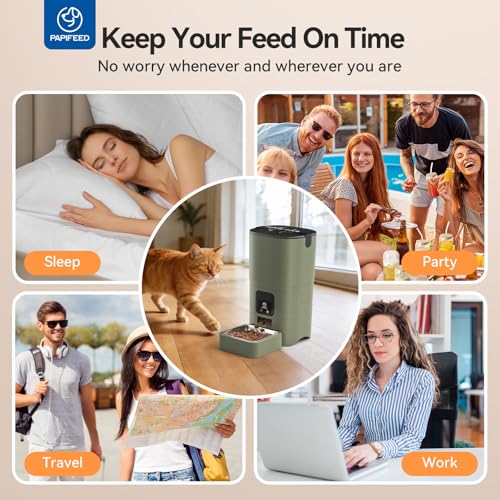 PAPIFEED Automatic Cat Feeder with App, 2.4G WiFi Cat Food Dispenser, 6L Timed Cat Feeders for Dry Food, 10 Meals/Day, 12 Portions/Meal, Dual Power Supply Smart Pet Feeder for Small Dog, Army Green - color: Green