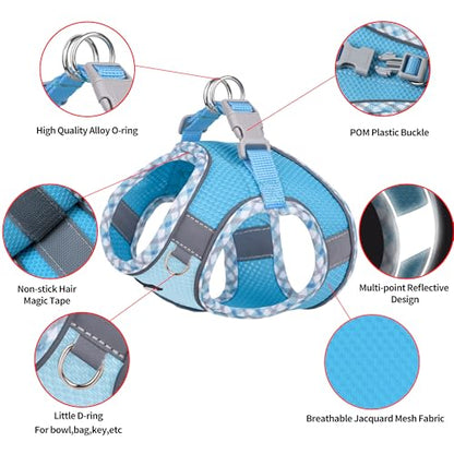 AIITLE Small Dog Harness - Breathable Double-Layer Jacquard No-Choke Vest, Durable Anti-Tear Fabric with Reflective Trim - Perfect for Running, Parties, Daily Walks (Blue, XS) - color: Blue, size: XS(Chest: 11.5 - 13.5")