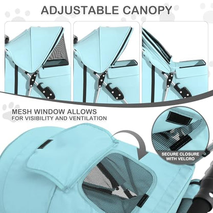 MoNiBloom 3 Wheels Pet Dog Cat Stroller for Small Medium Dogs Cats, Lightweight Foldable Jogger Stroller w/Storage Basket and Cup Holder, Mint Green - color: Mint Green