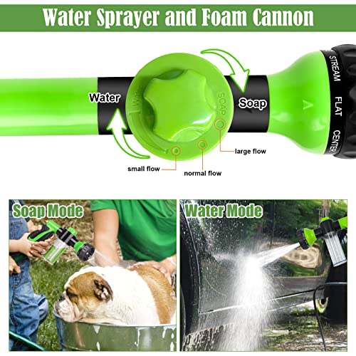Dog Wash Sprayer Outdoor, 8-in-1 Dog Sprayer Hose Attachment with Massage Brush and Pet Grooming Comb, 3/4 Inch Standard Garden Hose Nozzle for Watering Flowers, Car Washing, Pet Bathing(Green)