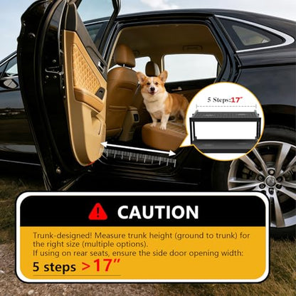 Dog Steps for Car, 5 Steps Foldable Dog Stairs for Large Dogs with Upgraded Non-Slip Surface, Pet Ramp Alternative, Heavy-Duty Plastic Pet Stairs for Vehicles, SUV, Truck, Lightweight & Portable